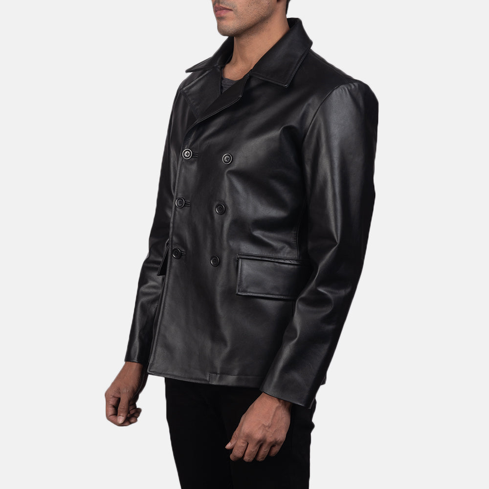 Black Cowhide leather Blazer - Vista trasera con ajuste entallado en hombros y bajo impecable