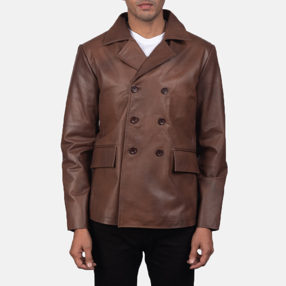 
Mr. Bailey Marrón Leather Naval Peacoat para Hombre in Brown Cowhide Leather - Vista frontal y silueta entallada | Comprar online
