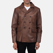
Mr. Bailey Marrón Leather Naval Peacoat para Hombre in Brown Cowhide Leather - Vista frontal y silueta entallada | Comprar online