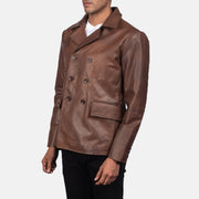 
Brown Cowhide leather Blazer - Vista posterior con hombros definidos y bajo impecable
