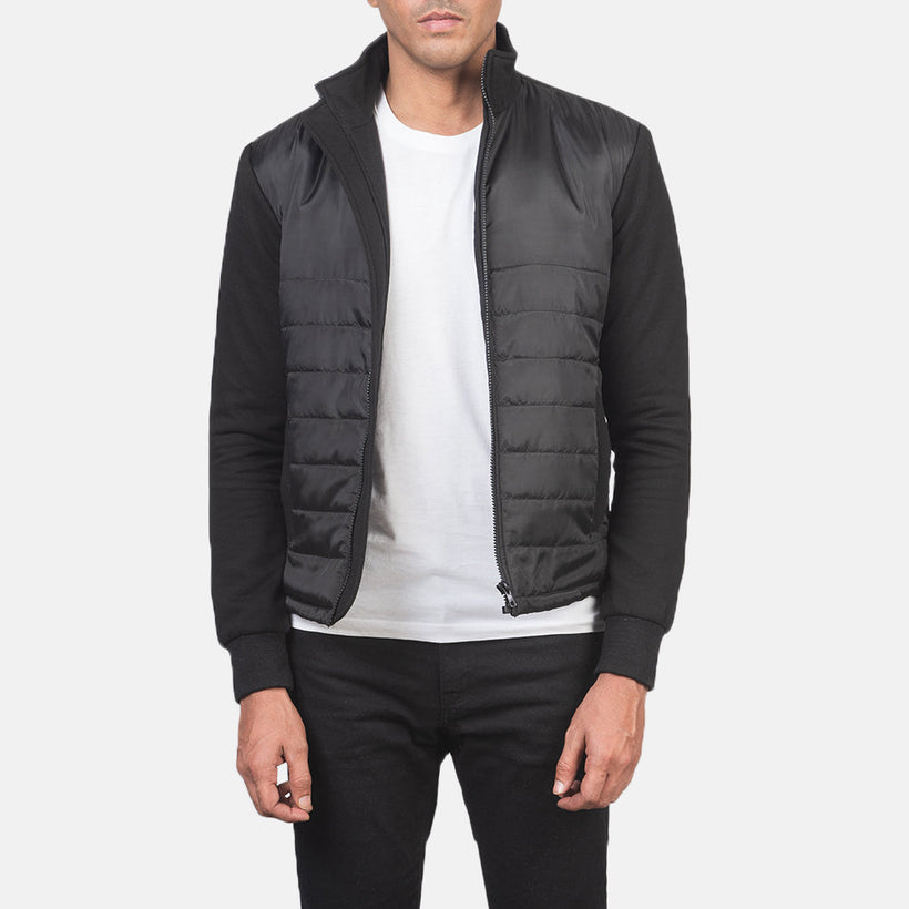 Nashville Acolchado Negro Windbreaker Chaqueta de Cuero para Hombre