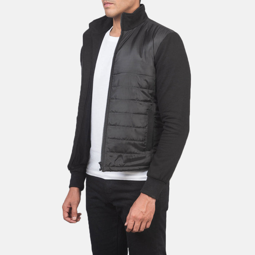 Nashville Acolchado Negro Windbreaker Chaqueta de Cuero para Hombre