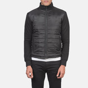 Detalle de cerca of High Neck &amp; Zipper with wind flap Hardware on Nashville Acolchado Negro Windbreaker Chaqueta de Cuero para Hombre