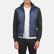 Men's Nashville Acolchado Azul Windbreaker Chaqueta de Cuero para Hombre in Blue &amp; Black Nylon (Torso) &amp;Amp; Knitted Fabric (Sleeves) - Vista frontal y silueta a medida | Comprar online