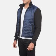 Blue &amp; Black Nylon (Torso) &amp;Amp; Knitted Fabric (Sleeves) Winter Jacket - Vista trasera con ajuste entallado en hombros y bajo impecable