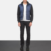Men's Nashville Acolchado Azul Windbreaker Chaqueta de Cuero para Hombre - Vista de perfil lateral con corte ergonómico de manga