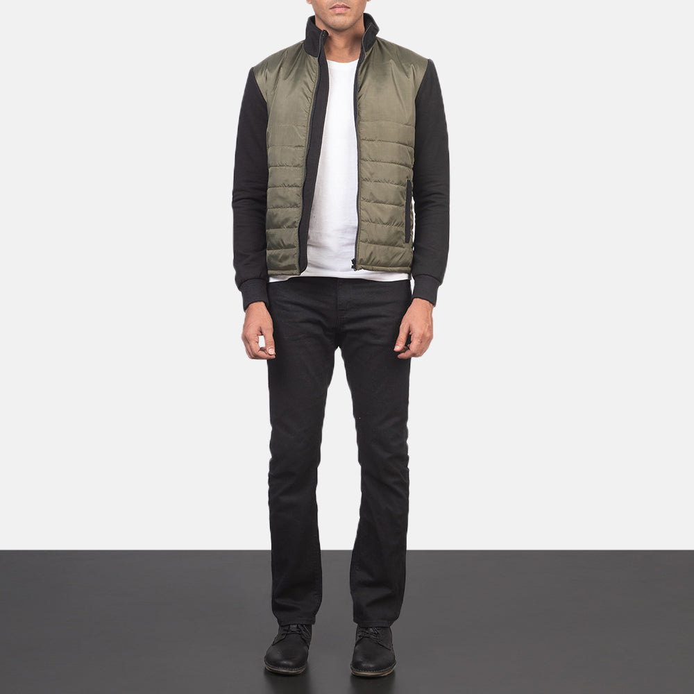 Men's Nashville Acolchado Verde Windbreaker Chaqueta de Cuero para Hombre - Vista de perfil lateral con corte ergonómico de manga