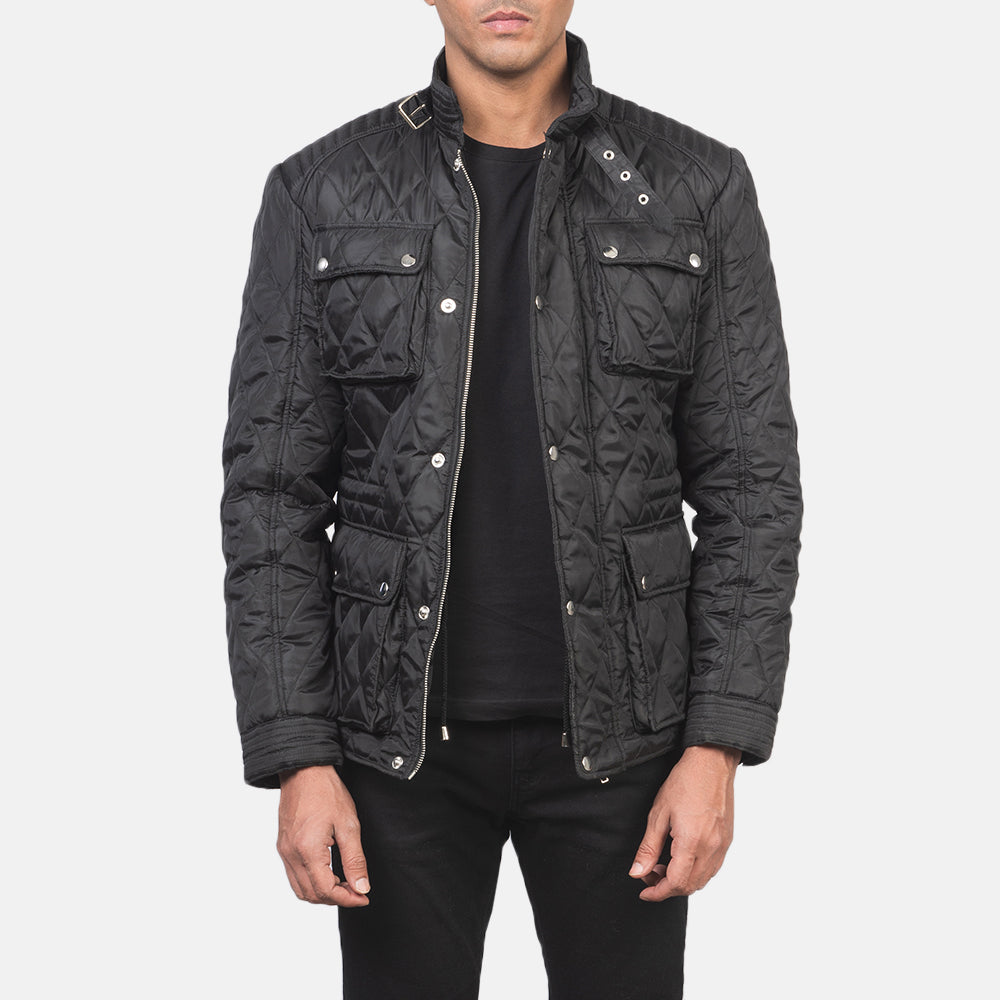 Orient Grain Acolchado Negro Chaqueta Biker de Cuero para Mujer - Vista frontal y silueta entallada | Comprar online