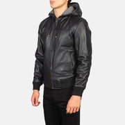 Black Sheepskin Leather Hooded Jacket - Vista trasera con ajuste entallado en hombros y bajo impecable