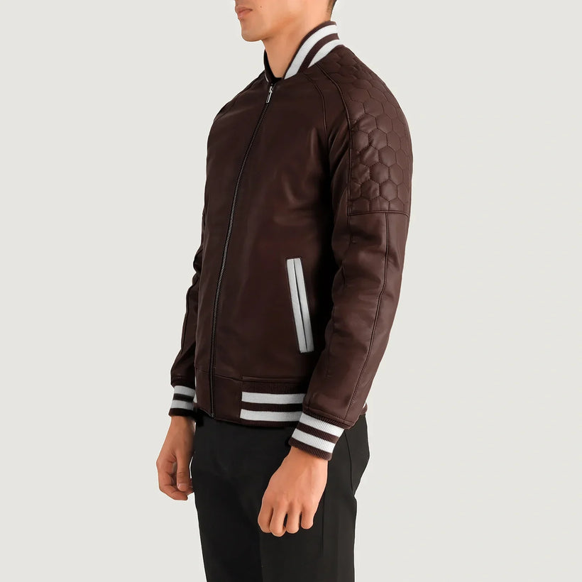 Pascal Granate Leather Varsity Chaqueta de Cuero para Hombre