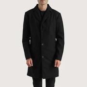 
Vista de detalle of Notch & Button Hardware on Petrillo Negro Wool Single Breasted Abrigo de Cuero para Hombre