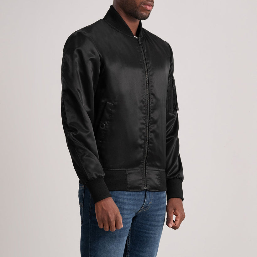 Quinton MA-1 Negro Chaqueta Bomber de Cuero para Hombre