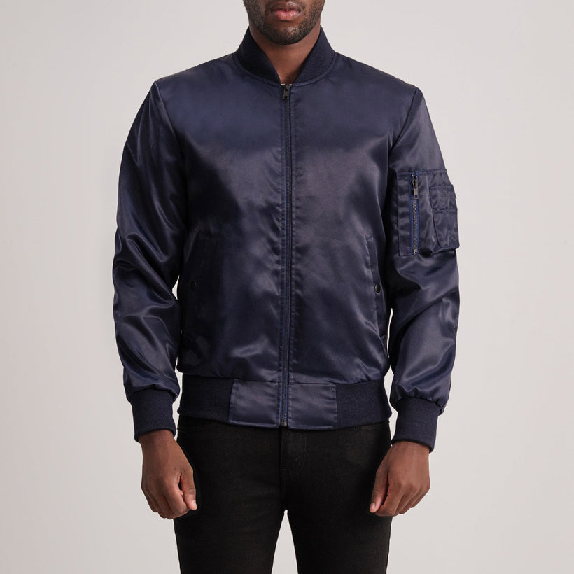 Quinton MA-1 Azul Chaqueta Bomber de Cuero para Hombre