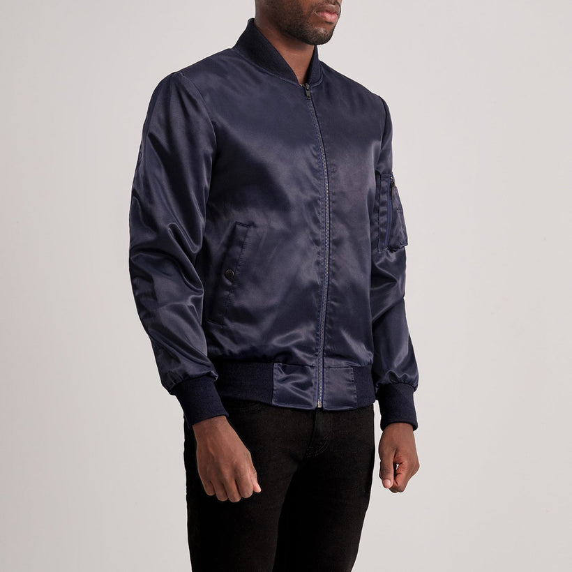 Quinton MA-1 Azul Chaqueta Bomber de Cuero para Hombre