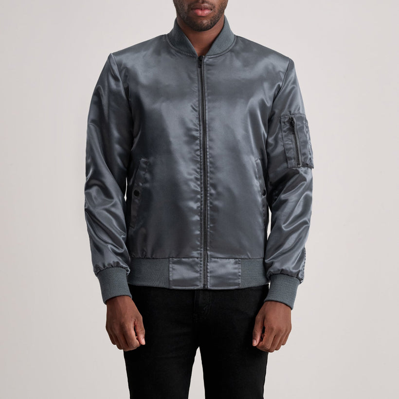 Quinton MA-1 Gris Chaqueta Bomber de Cuero para Hombre