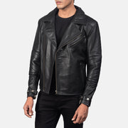 Black Cowhide Leather Biker Jacket - Vista trasera con ajuste entallado en hombros y bajo impecable