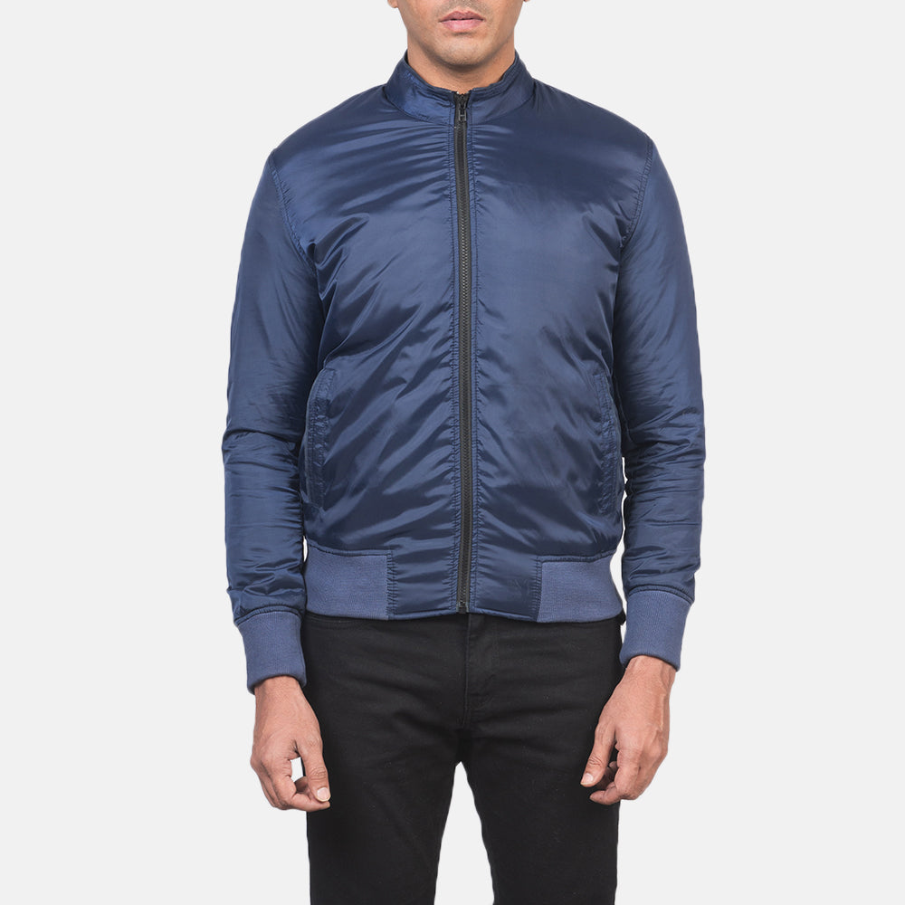
Vista de detalle of Band & Zipper with wind flap Hardware on Ramon Azul Chaqueta Bomber de Cuero para Hombre