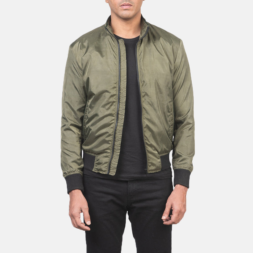Ramon Verde Chaqueta Bomber de Cuero para Hombre