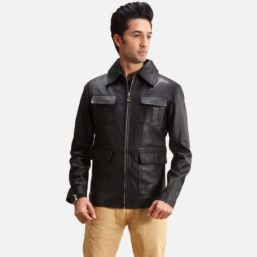 Raven Negro Chaqueta de Cuero para Hombre