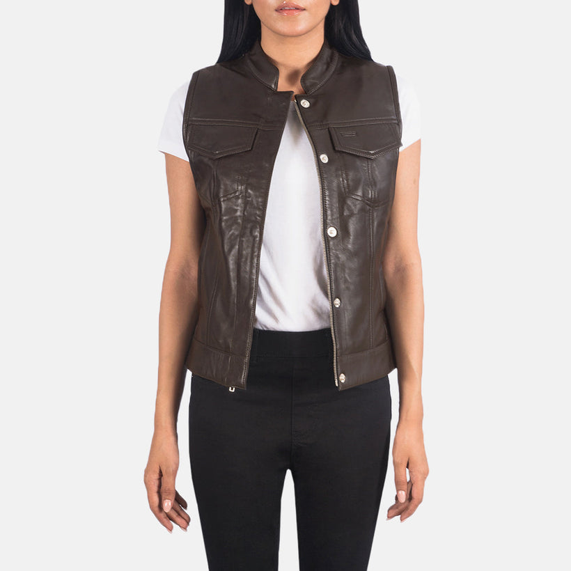 Rayne Moto Marrón Chaleco de Cuero para Mujer