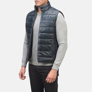 
Blue Sheepskin leather Vest - Vista posterior con hombros definidos y bajo impecable