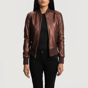 Maroon Sheepskin Leather Bomber Jacket - Vista trasera con ajuste entallado en hombros y bajo impecable