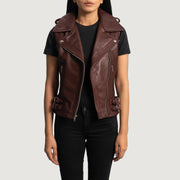 Maroon Sheepskin Leather Biker Jacket - Vista trasera con ajuste entallado en hombros y bajo impecable