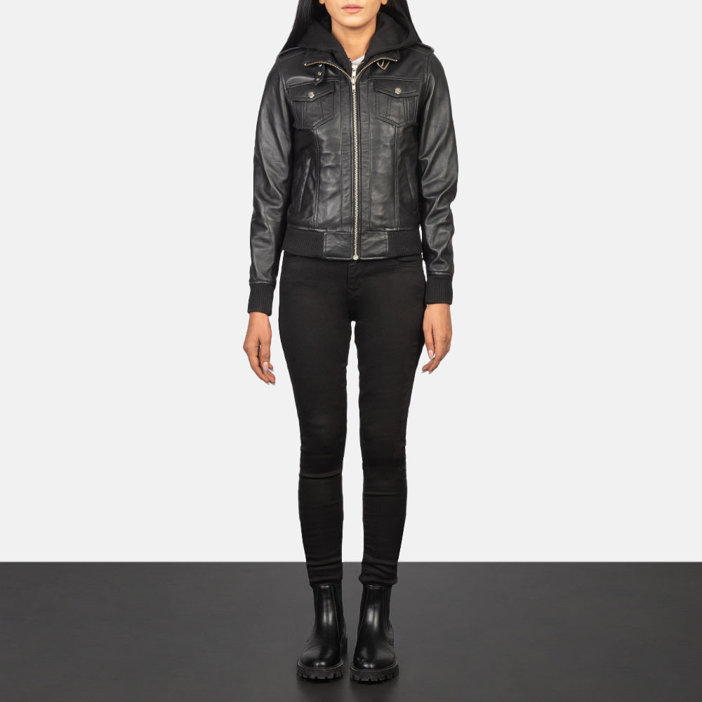 Roslyn Hooded Cazadora Bomber de Cuero para Mujer – Vista alternativa del producto 3