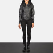Roslyn Hooded Cazadora Bomber de Cuero para Mujer – Vista alternativa del producto 3