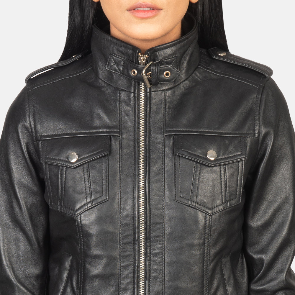 Roslyn Hooded Cazadora Bomber de Cuero para Mujer – Vista alternativa del producto 6