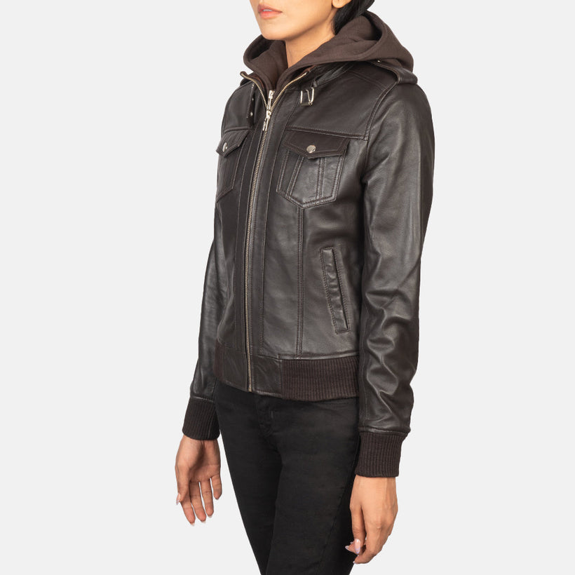 Roslyn Hooded Chaqueta Bomber de Cuero para Mujer