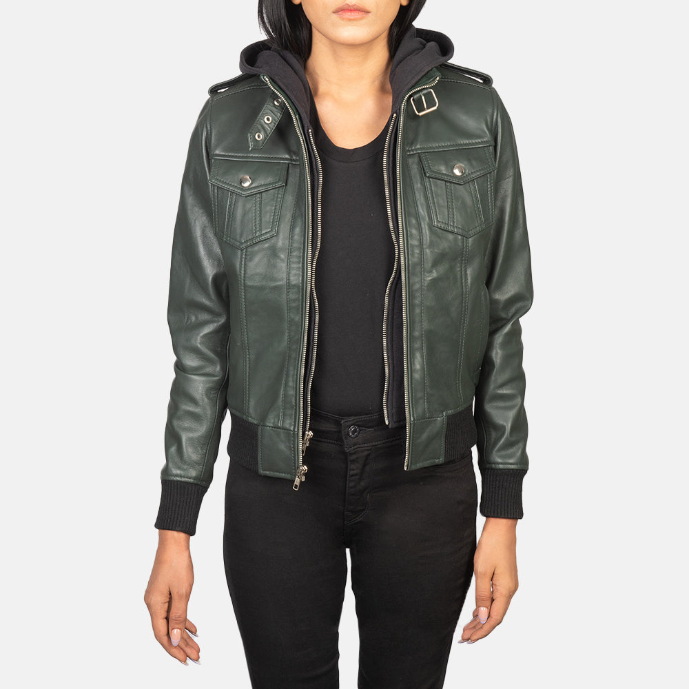 Roslyn Hooded Cazadora Bomber de Cuero para Mujer – Vista alternativa del producto 1