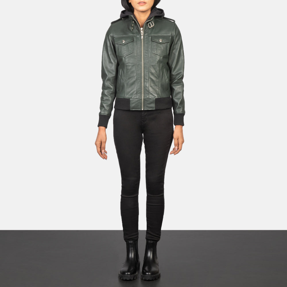 Roslyn Hooded Cazadora Bomber de Cuero para Mujer – Vista alternativa del producto 3