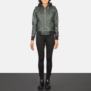 Roslyn Hooded Cazadora Bomber de Cuero para Mujer – Vista alternativa del producto 3