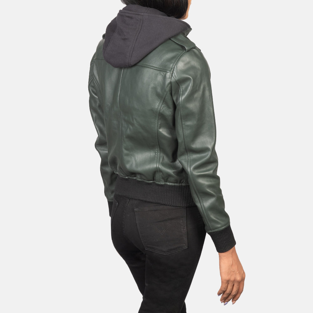 Roslyn Hooded Cazadora Bomber de Cuero para Mujer – Vista alternativa del producto 5