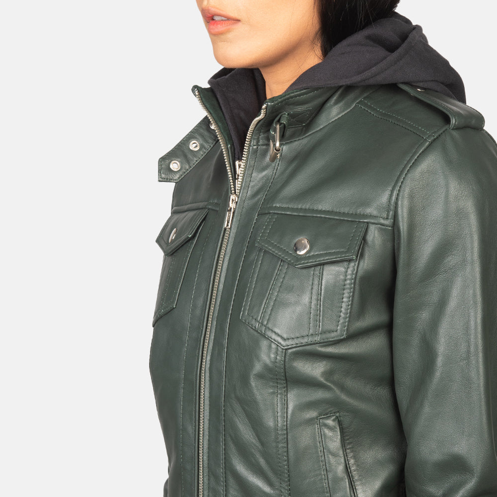 Roslyn Hooded Cazadora Bomber de Cuero para Mujer – Vista alternativa del producto 6