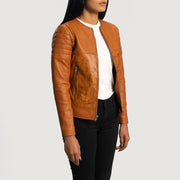 
Tan Brown Sheepskin Dip &Amp; Dye Biker Jacket - Vista posterior con hombros definidos y bajo impecable