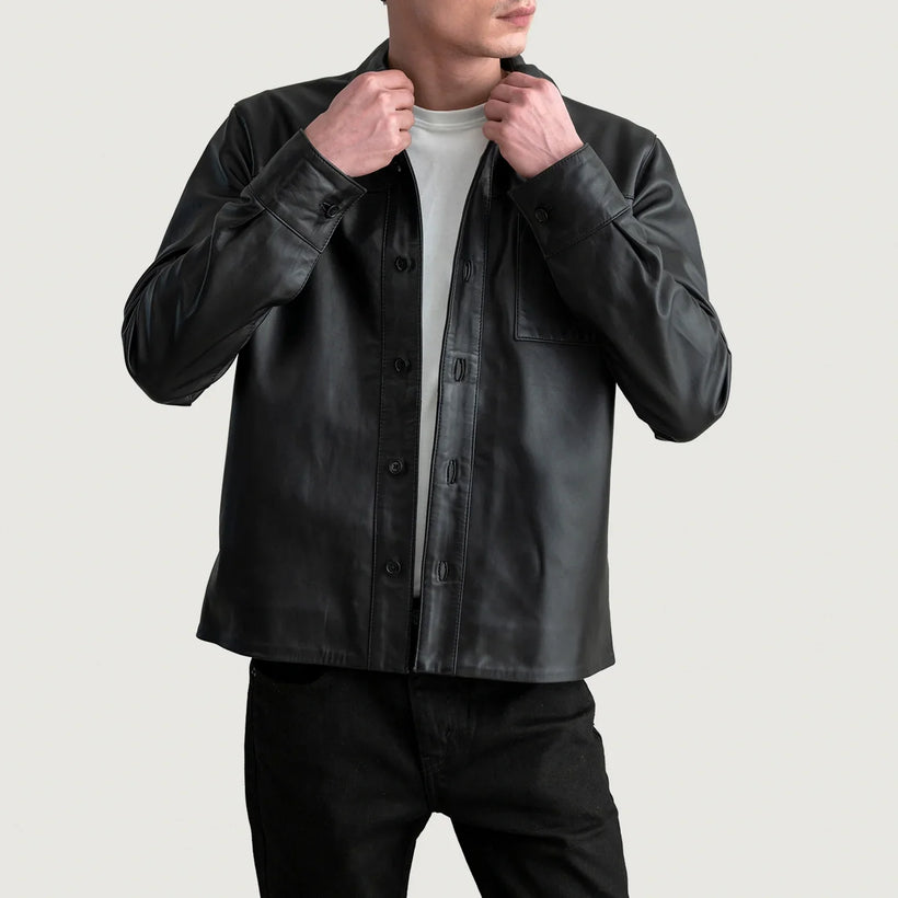 Scout Negro Leather Shirt para Hombre