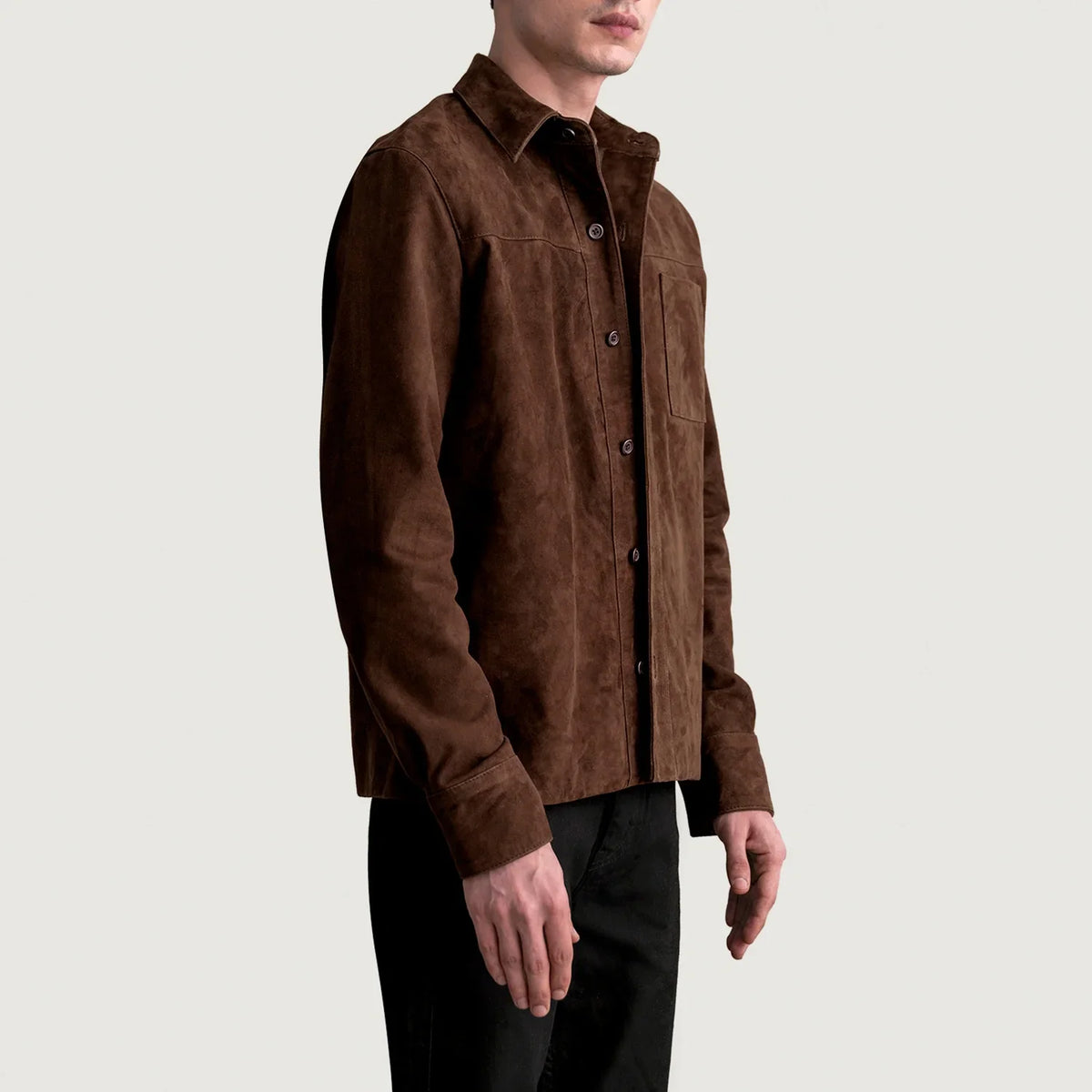 
Brown Goatskin suede Jacket - Vista posterior con hombros definidos y bajo impecable