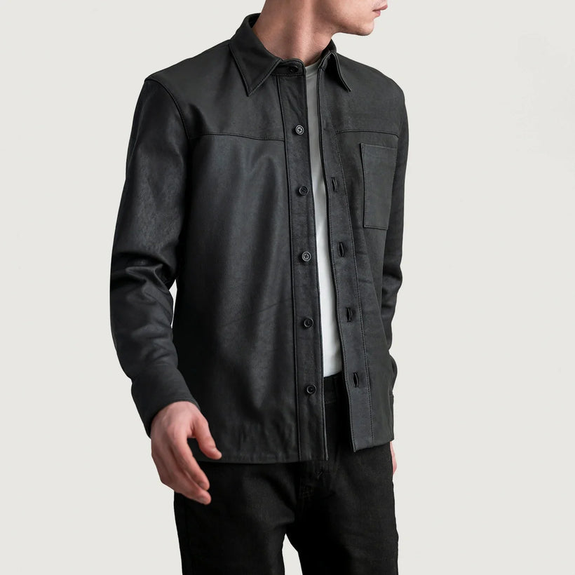 Scout Tumbled Negro Leather Shirt para Hombre