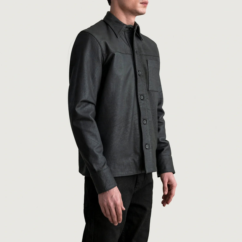 Scout Tumbled Negro Leather Shirt para Hombre