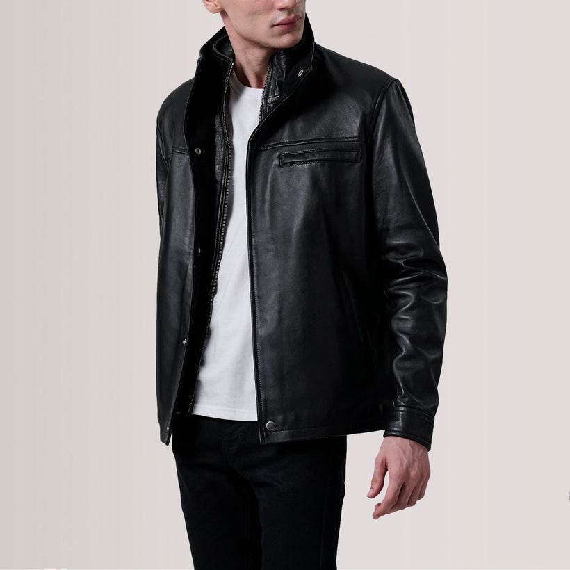 Sean Negro Leather Classic Chaqueta de Cuero para Hombre