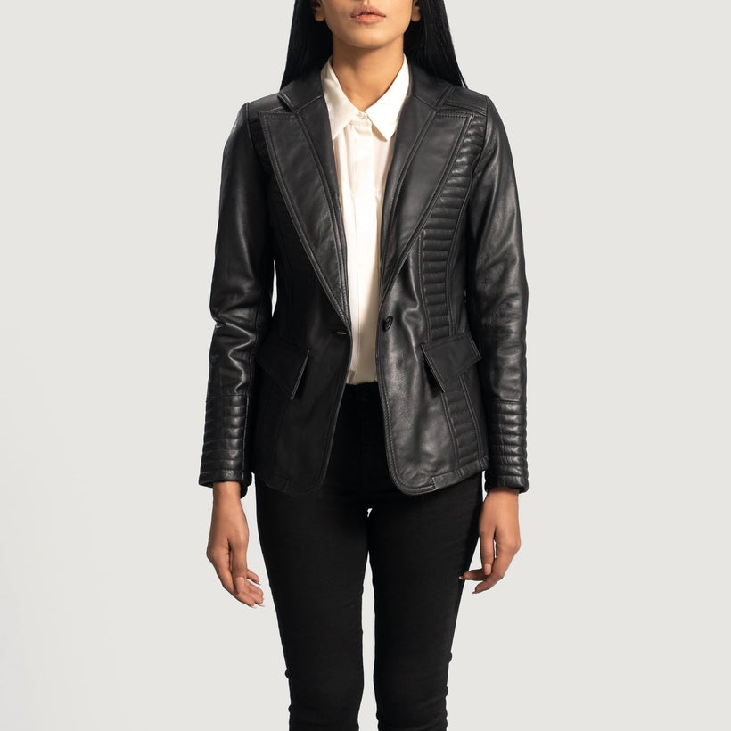Selina Negro Blazer de Cuero de Cuero para Mujer