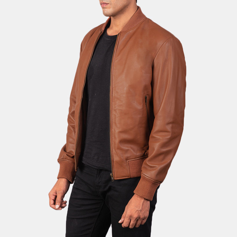 Shane Marrón Cazadora Bomber de Cuero para Hombre