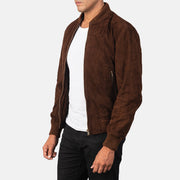 Dark Brown Goatskin Suede Bomber Jacket - Vista trasera con ajuste entallado en hombros y bajo impecable