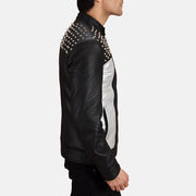 Black Sheepskin Leather Biker Jacket - Vista trasera con ajuste entallado en hombros y bajo impecable