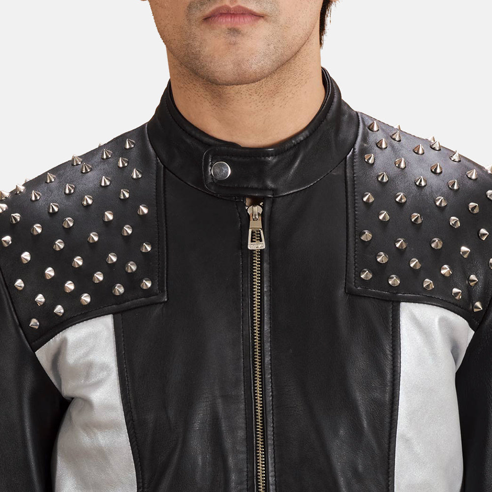 Detalle de cerca of Band with snap button &amp; Zipper Hardware on Shapron Studded Chaqueta Biker de Cuero para Hombre
