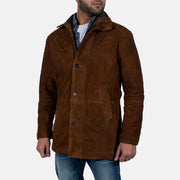 Men's Sheriff Marrón Chaqueta de Gamuza para Hombre - Vista de perfil lateral con corte ergonómico de manga