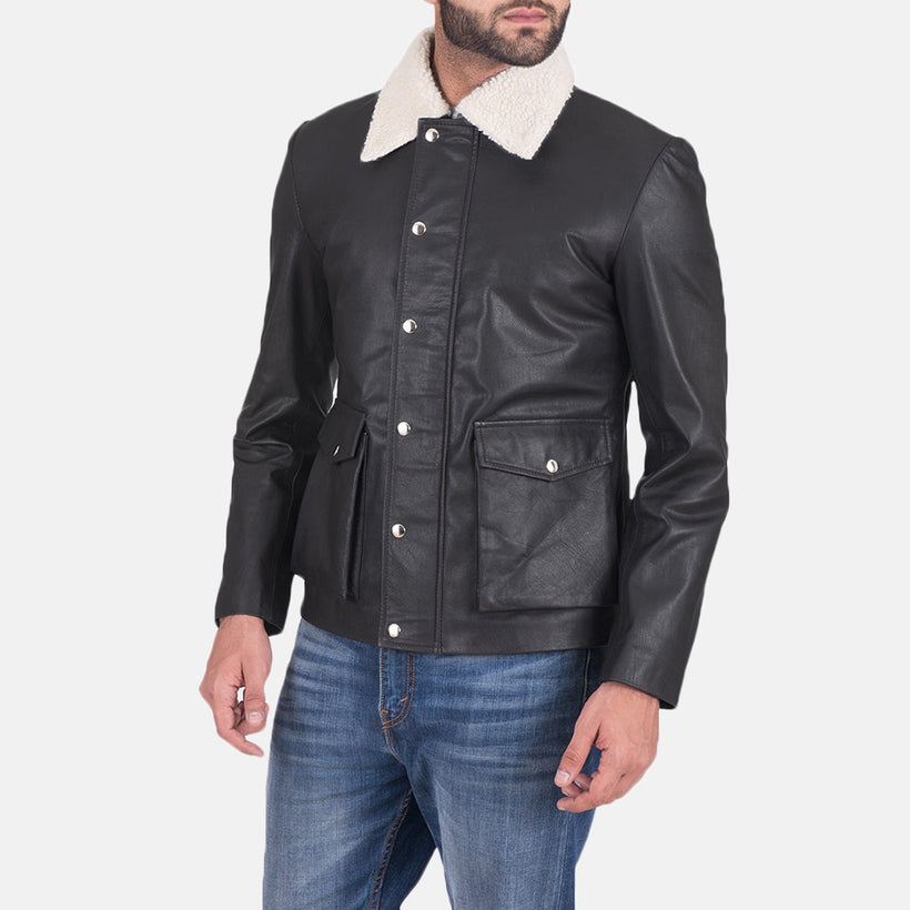 Snow Cole Negro Chaqueta de Cuero para Hombre