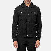 Detalle de cerca of Shirt &amp; Snap Button Hardware on Men's Stallon Black Suede Jacket